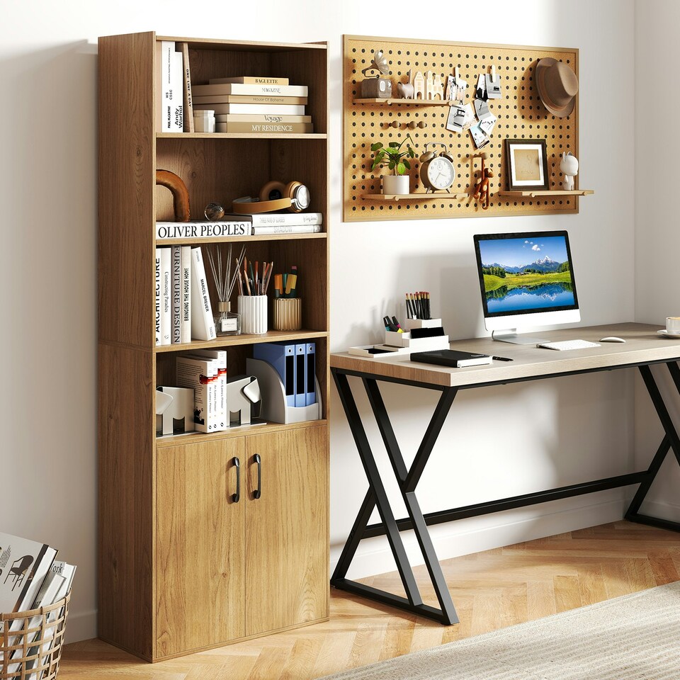 image 1 of COSTWAY 178 CM Bookcase 6-tier Modern Style Storage Natural Yellow