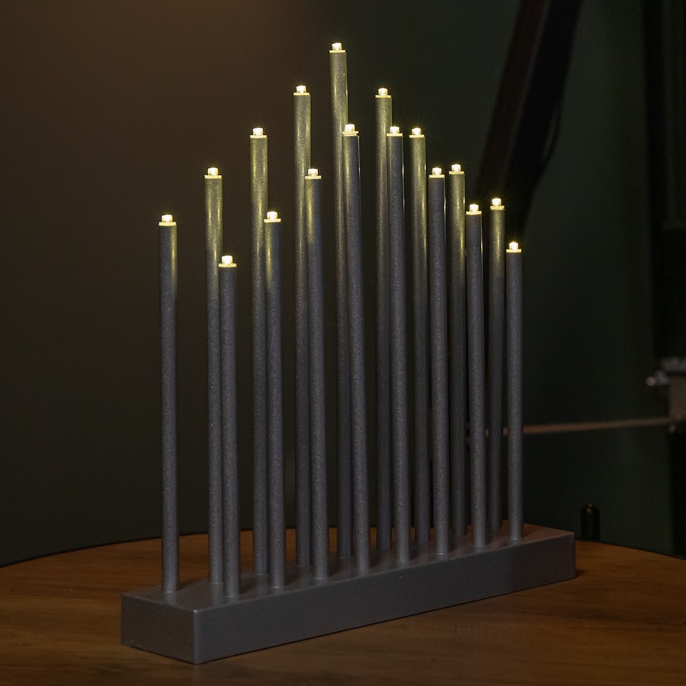 image 1 of 29cm Battery Operated Light up Silver Christmas Candle Bridge with 17 LEDs