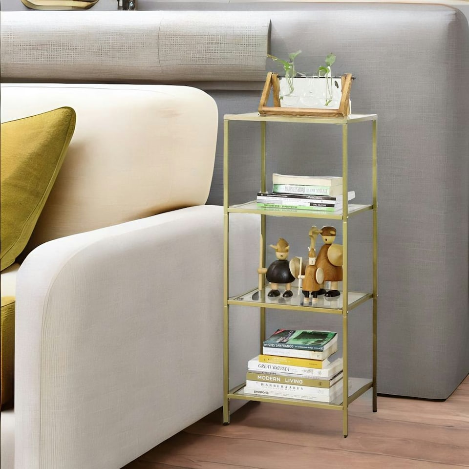 image 1 of Glass 4 Tier Side End Table Gold Gold