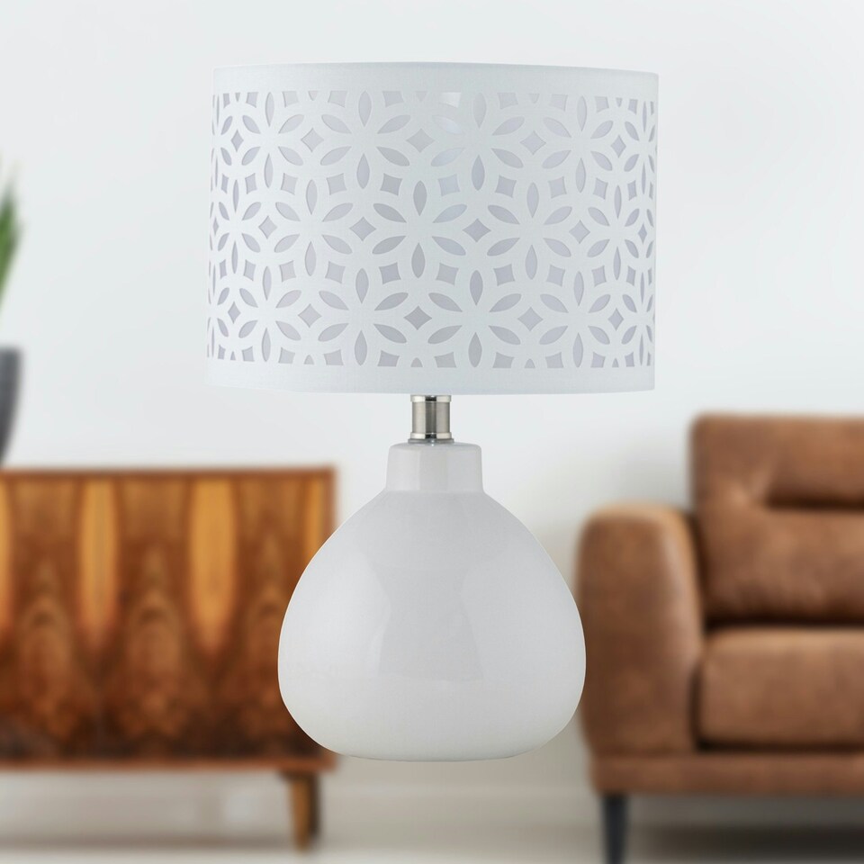 image 1 of First Choice Lighting Set of 2 Tuscan White Ceramic Lamps with White Cut Out Shade White | White