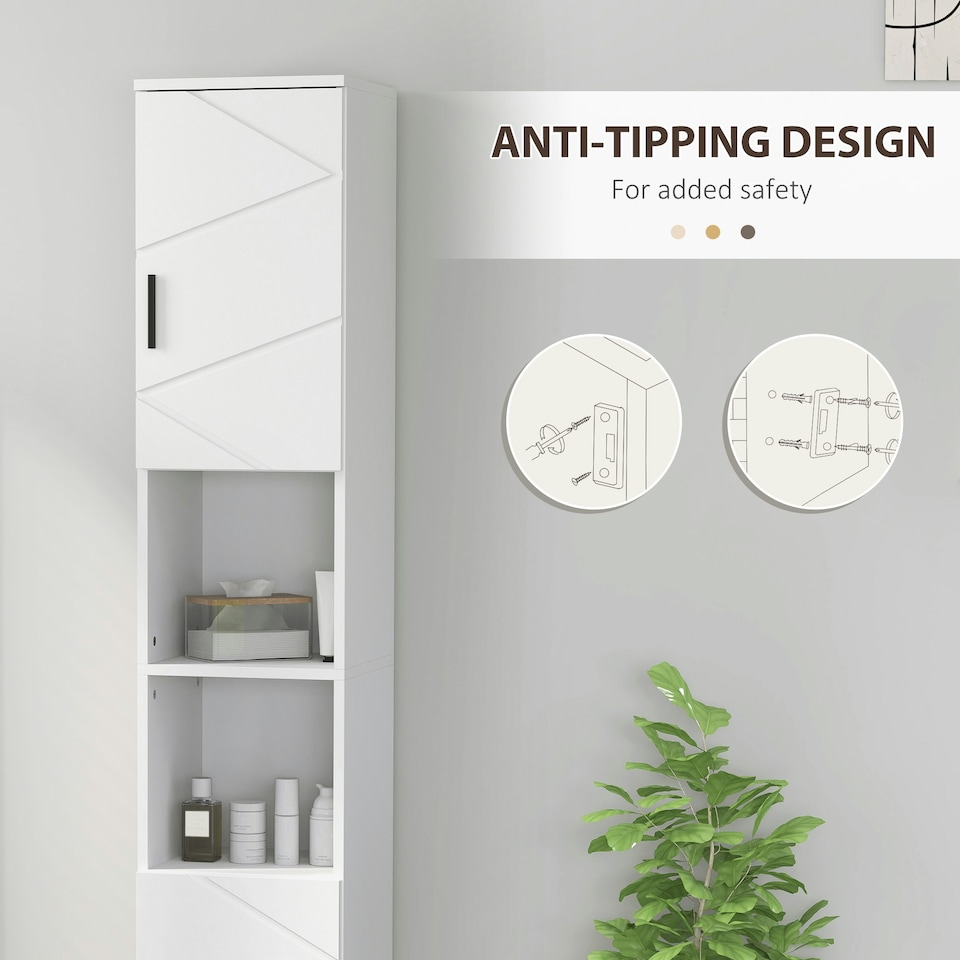 image 1 of kleankin Tall Bathroom Storage Cabinet with Soft Close Mechanism, White White