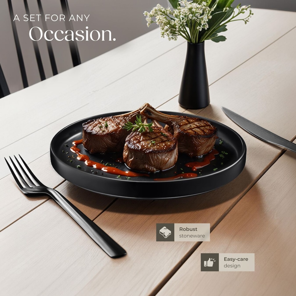 image 1 of Dinnerware Set Una - dinner set, incl. plates, bowls and mugs, for 6 people | Black | black | 1