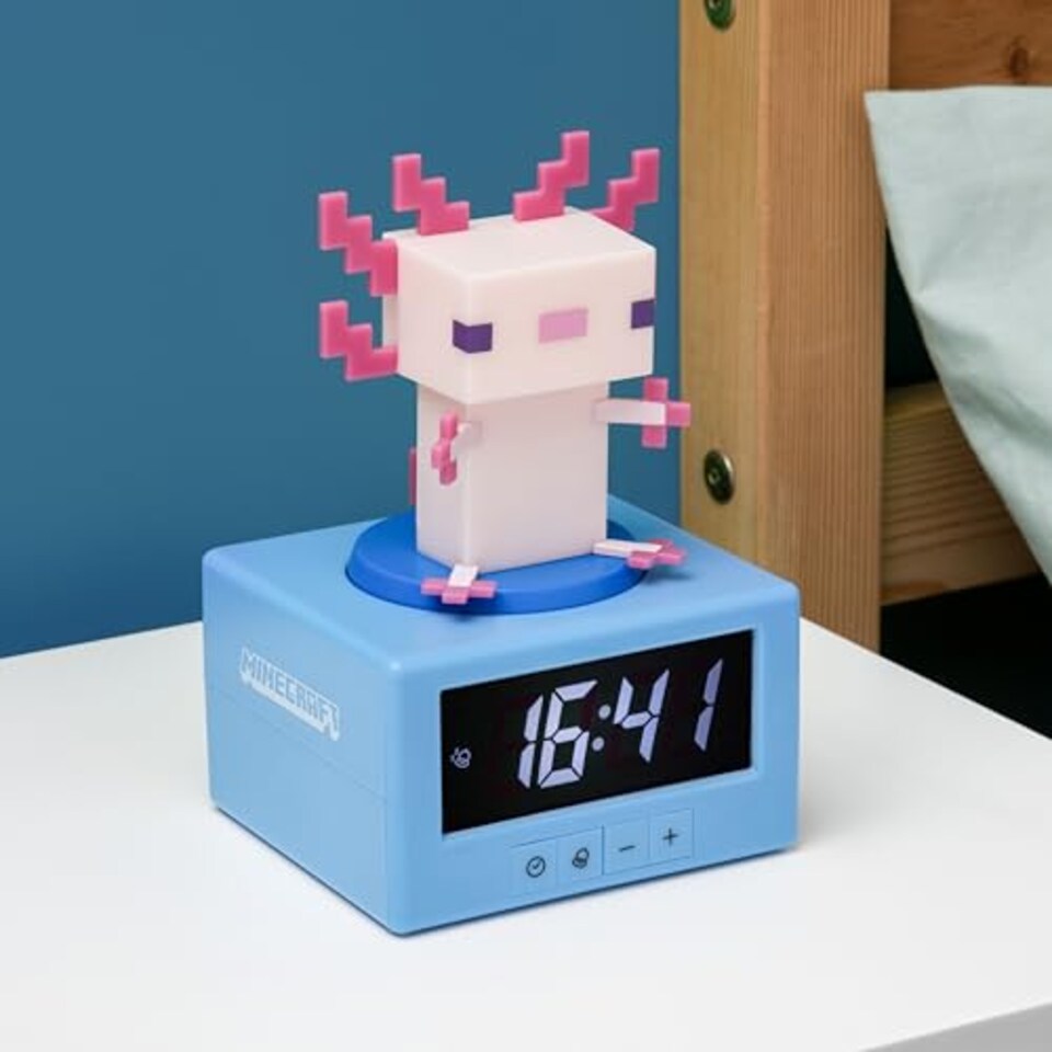 image 1 of Minecraft Axolotl Digital Alarm Clock with Night Light, Gaming Decor Gift for Kids Teens, Official Licensed, Paladone