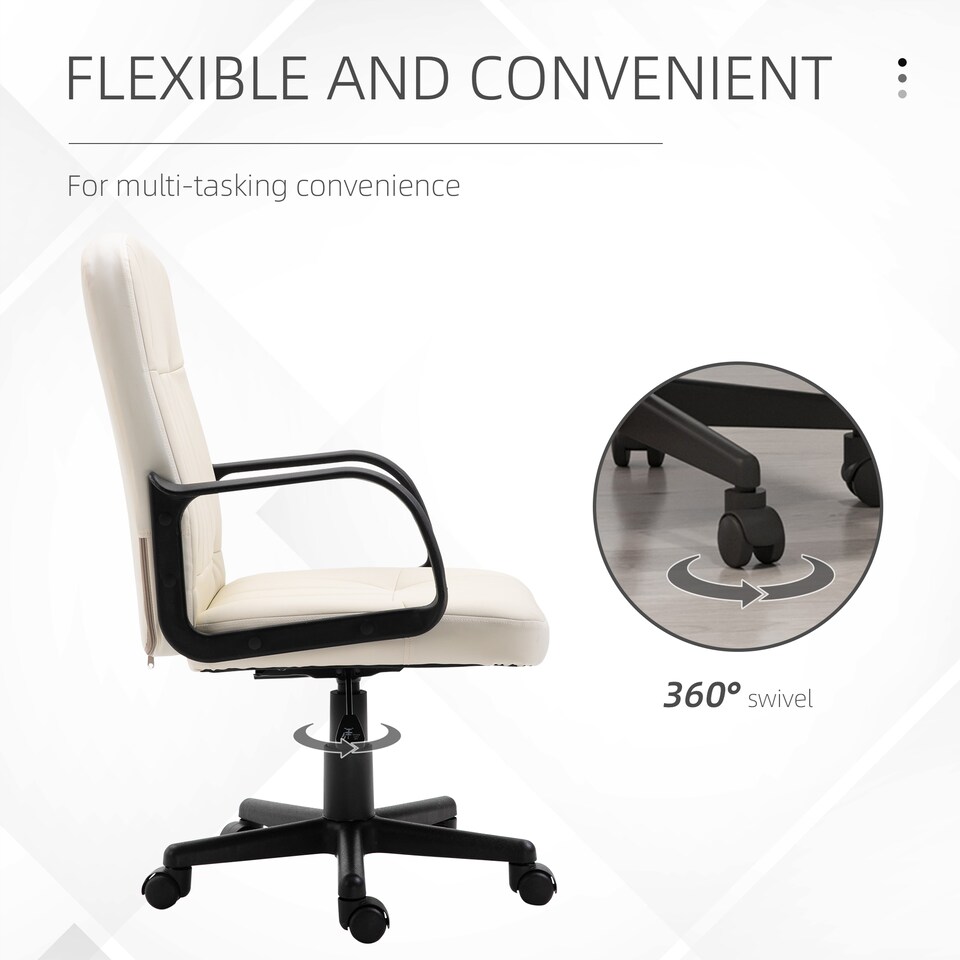 image 1 of HOMCOM Desk Chair, PU Leather Computer Office Chair with Adjustable Height, Swivel Wheels for Home Work Study, Cream White