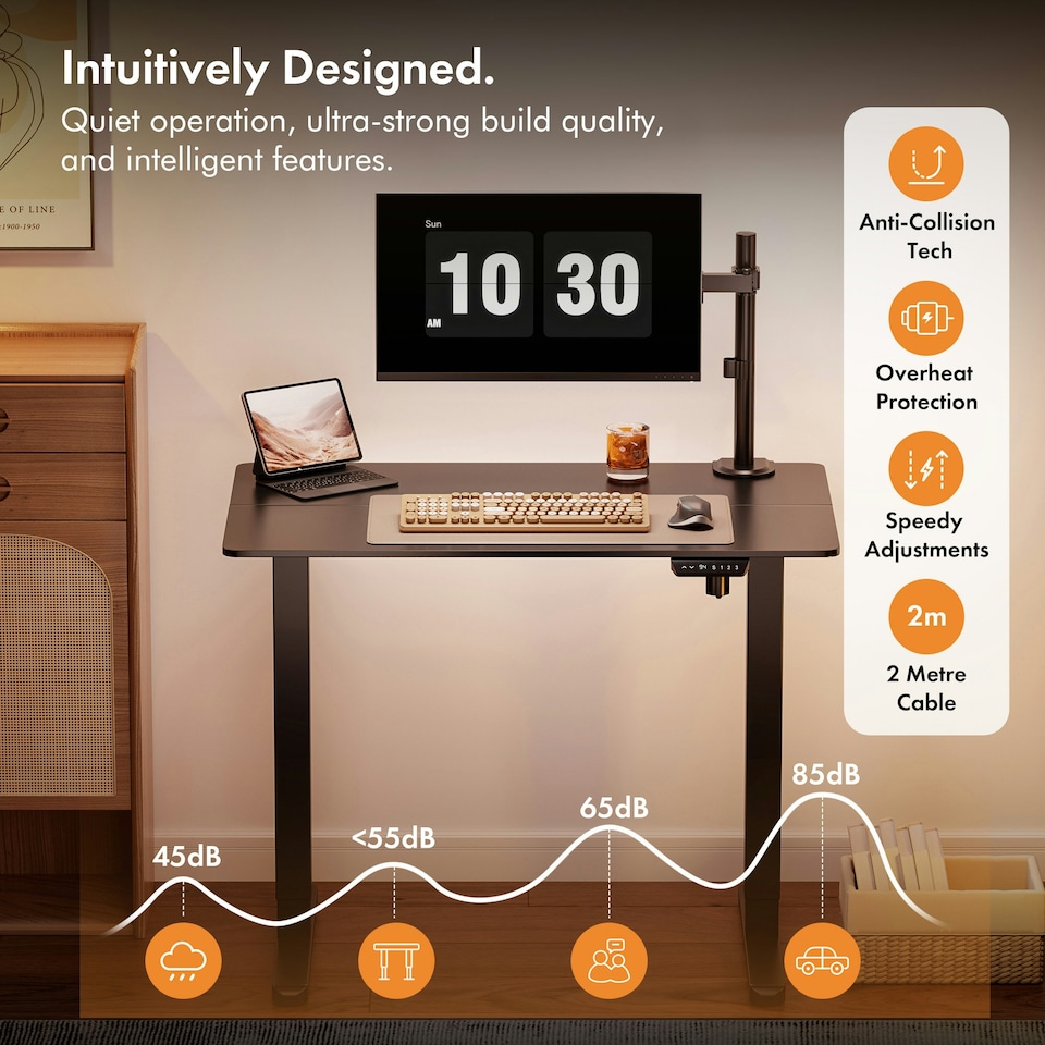 image 1 of VonHaus Adjustable Electric Standing Desk with USB-C charging, Black