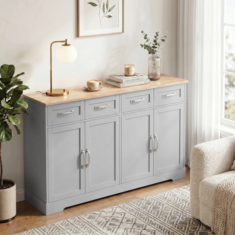 image 1 of HOMCOM Sideboard with 4 Drawers, 4 Doors and 2 Adjustable Shelves, Grey