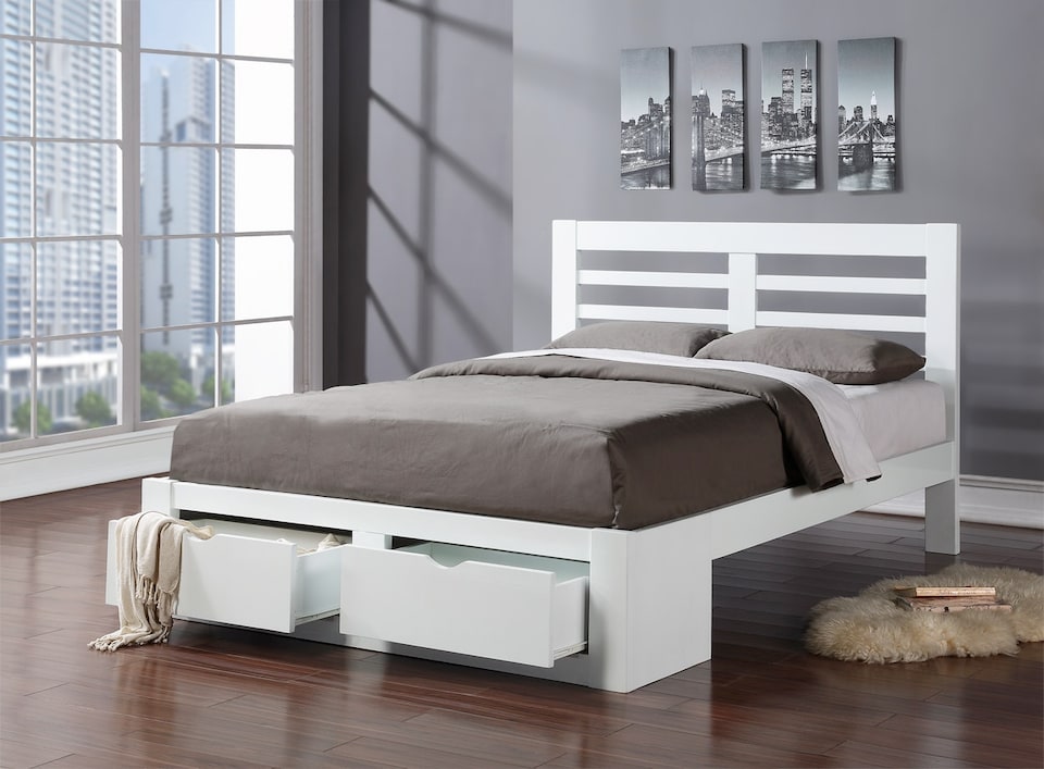 image 1 of New Bretton Double 4ft 6 Hardwood White Bed Frame with Drawers | White | Double