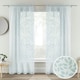 image 1 of Pair of Willow Blue Leaf Print Voile Panels 122 cm (48 inch) Rod Pocket Linen Look Panels for Bedroom and Living Room