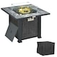 image 1 of Outsunny Outdoor PE Rattan Gas Fire Pit Table, Patio Square Propane Heater with Marble Desktop, Rain Cover, Glass Windscreen, and Glass Stones, 50,000 BTU, Black