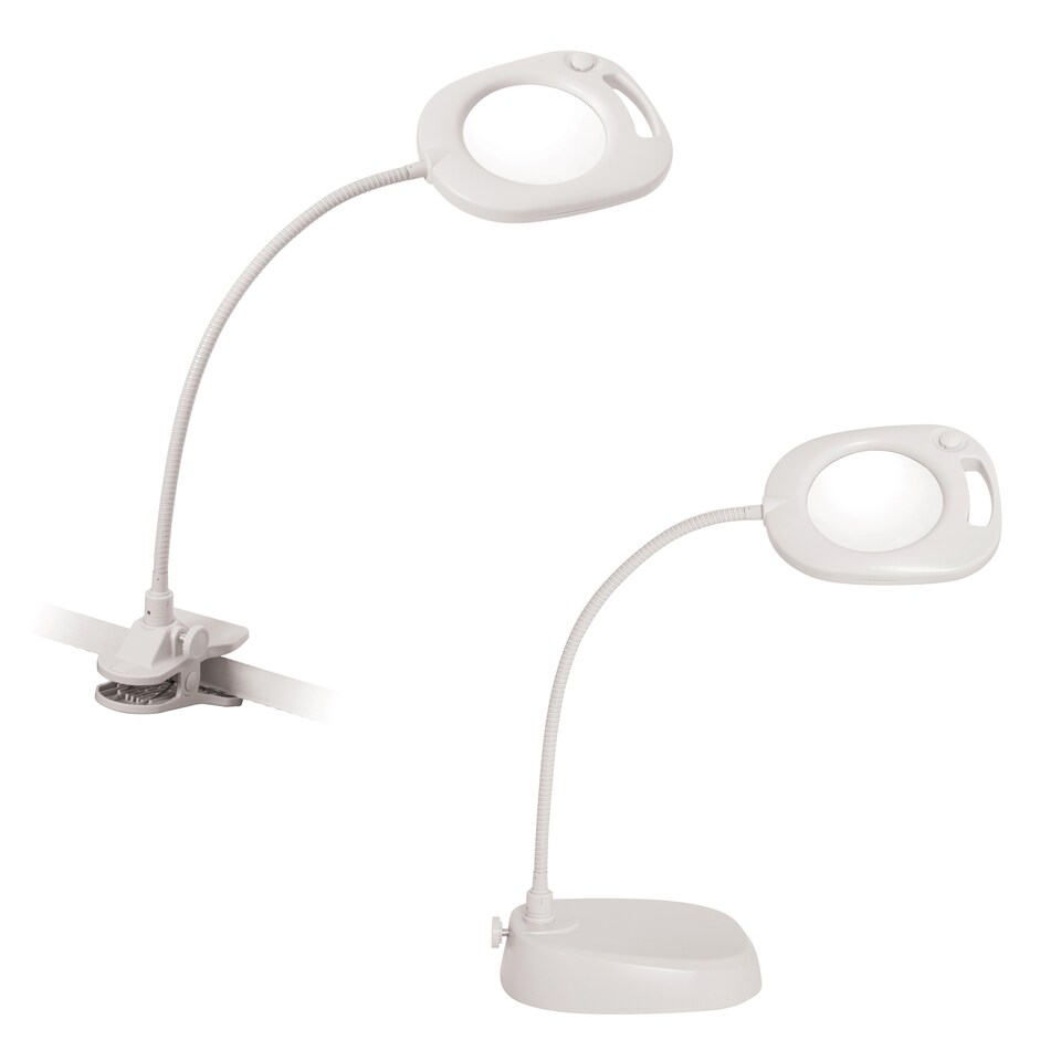 image 1 of PURElite Magnifying LED 3in1 Lamp - Table, Floor & Clip-on Light, Dimmable, Flexible for Needlework, Sewing, Crafting & Reading | White