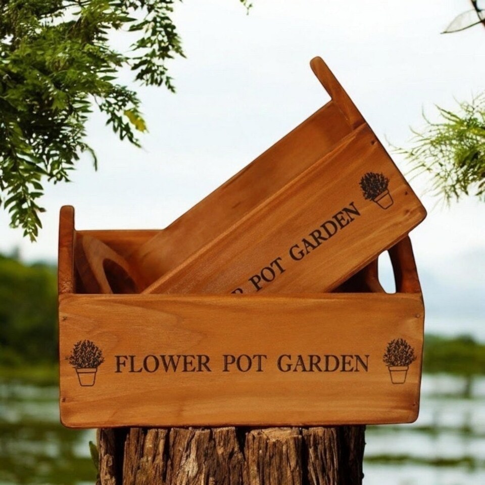 image 1 of "Flower Pot Garden" - Flower Planters (Set of 2) - Wood Brown