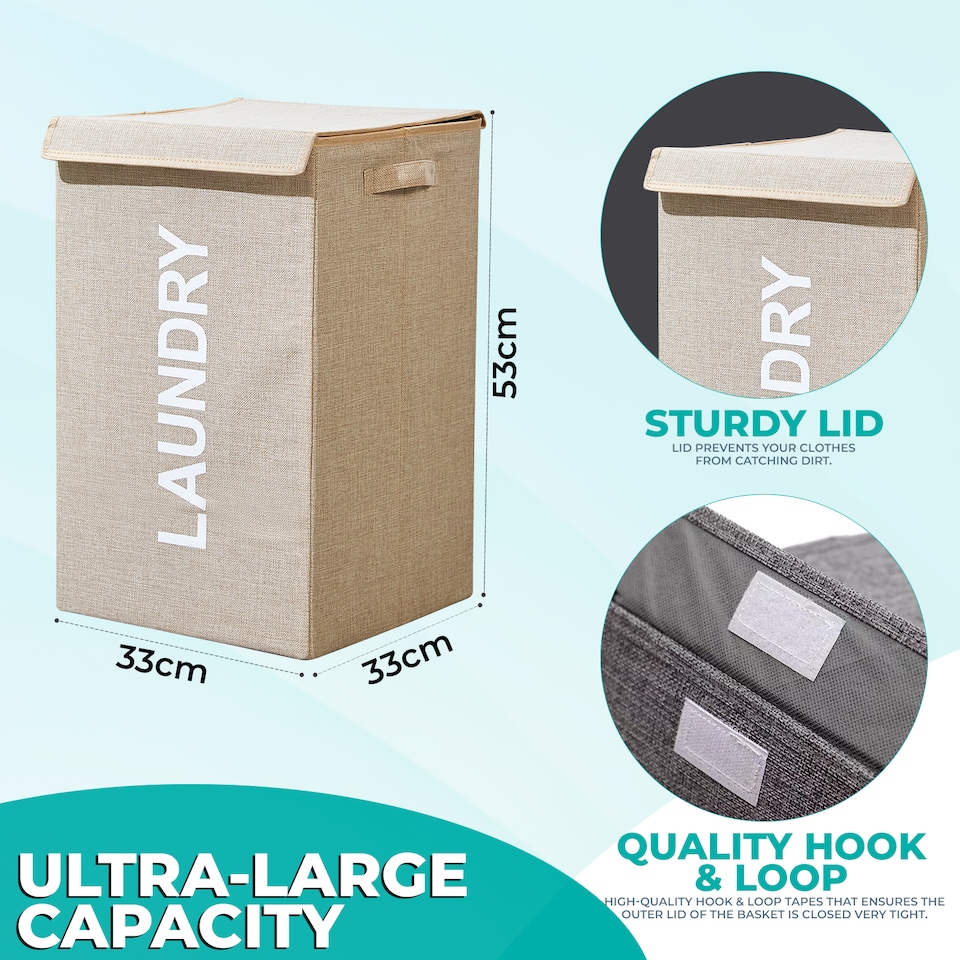 image 1 of 57L Collapsible Laundry Basket with Lid Portable Clothes Hamper