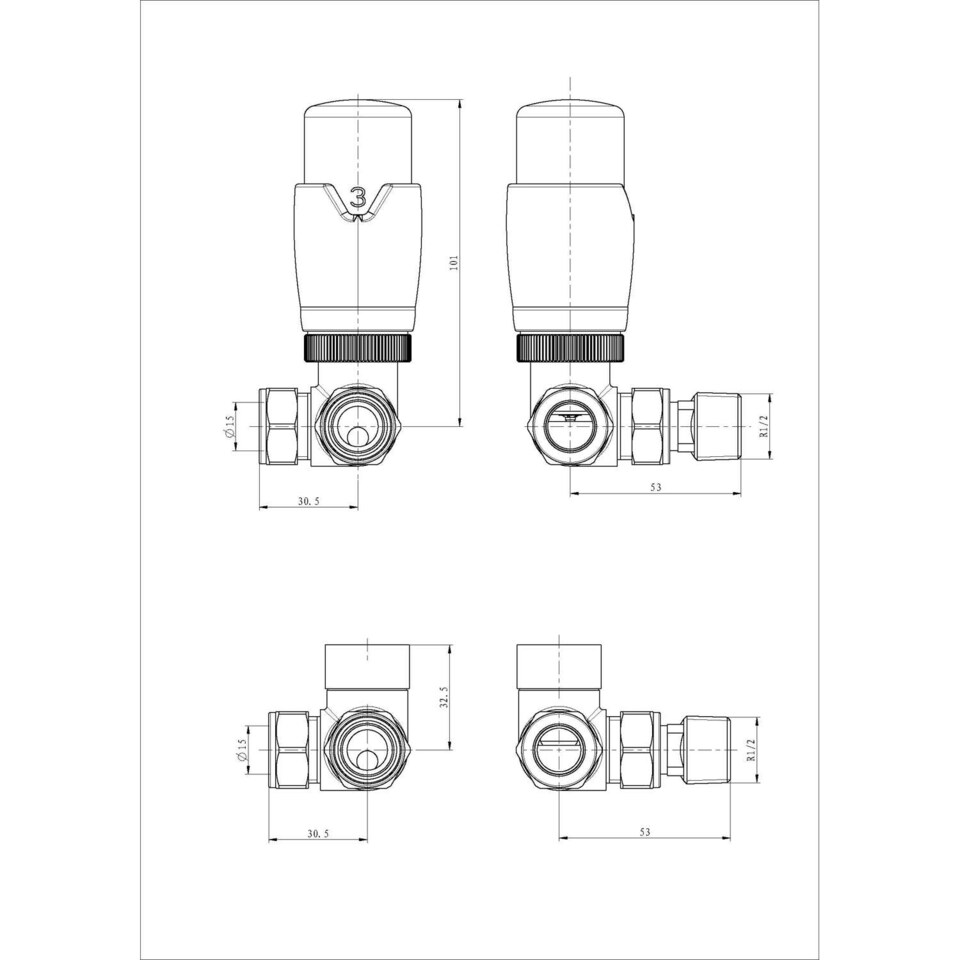 image 1 of Stirling Bold - White Thermostatic Radiator Valve & Lockshield Corner 15mm
