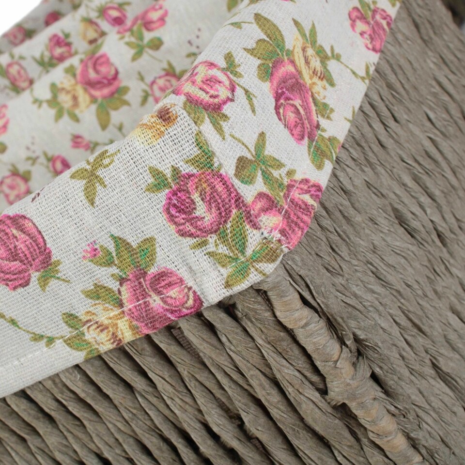 image 1 of Small Paper Rope Storage Basket with Garden Rose Cotton Lining | Grey | Grey | S