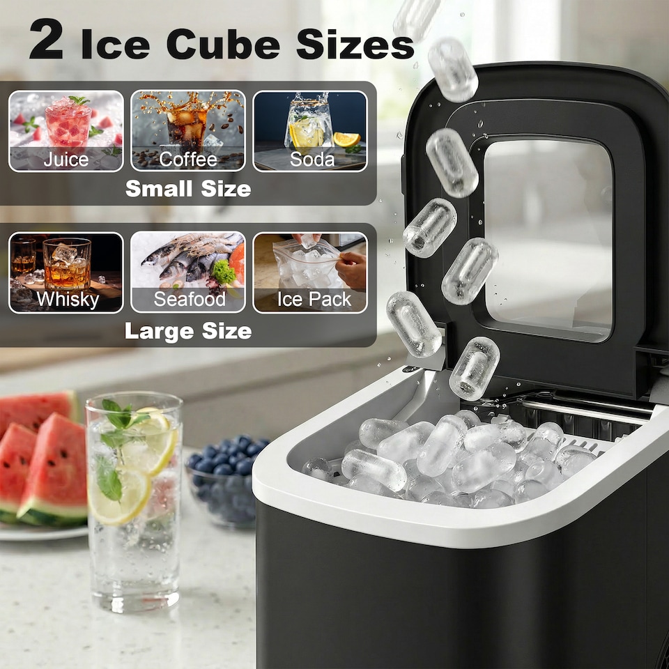 image 1 of HOMCOM Countertop Ice Maker Machine Self-Cleaning 2 Sizes Black