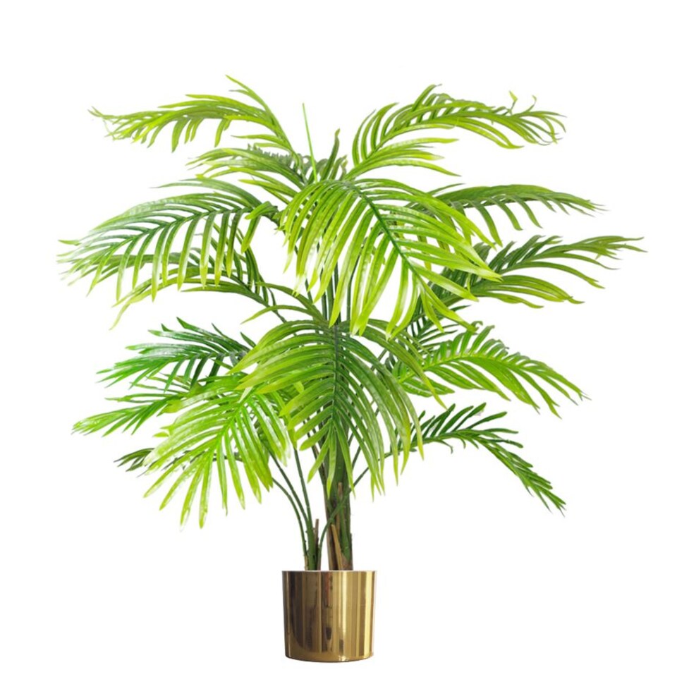 image 1 of Artificial 130cm Areca Palm Tree - Realistic with Gold Metal Planter | Green | 4ft