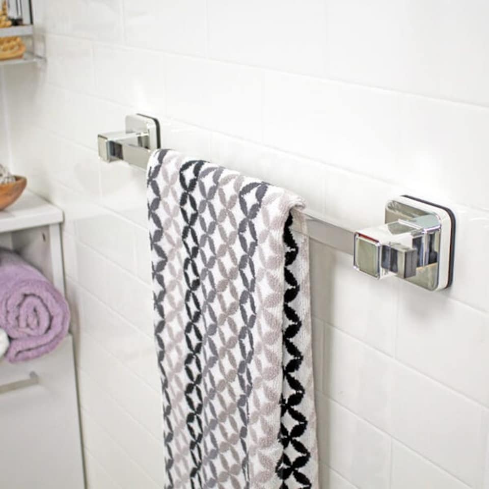 image 1 of Showerdrape Pushloc Stainless Steel Suction Wall Mounted 43cm Towel Rail | Silver | Chrome | 1