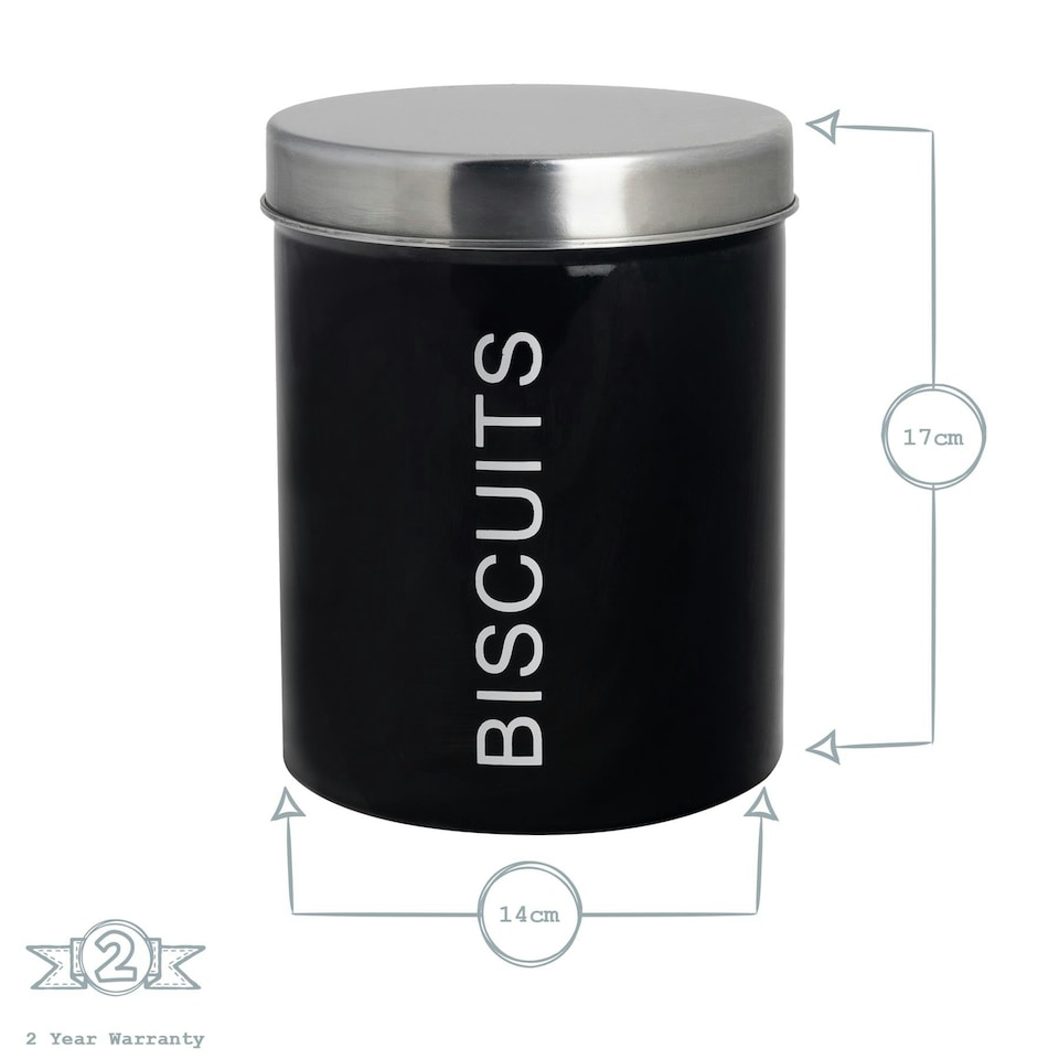 image 1 of Harbour Housewares Black Round Metal Kitchen Biscuit Tin Kitchen Caddy Kitchen Storage Containers Bin Canister
