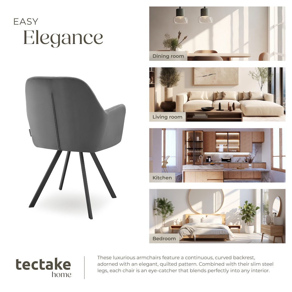 image 1 of Armchair Lucia - padded, quilted pattern, 180 degree swivel chair | Grey | anthracite | 4