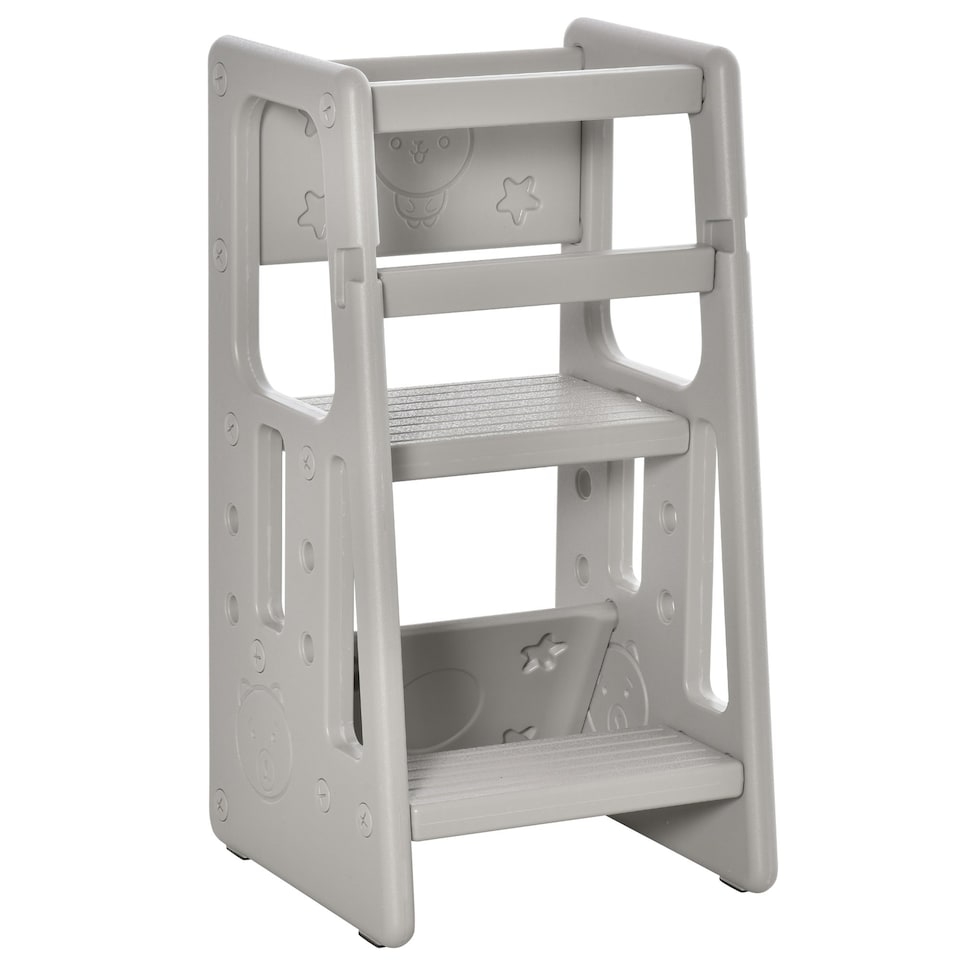 image 1 of HOMCOM Kids Step Stool, Adjustable Standing Platform, Toddler Kitchen Stool Grey