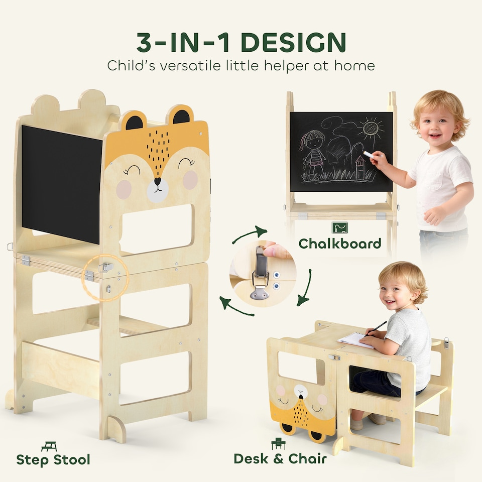 image 1 of AIYAPLAY Toddler Step Stool with Chalkboard for Kitchen Counter, Natural