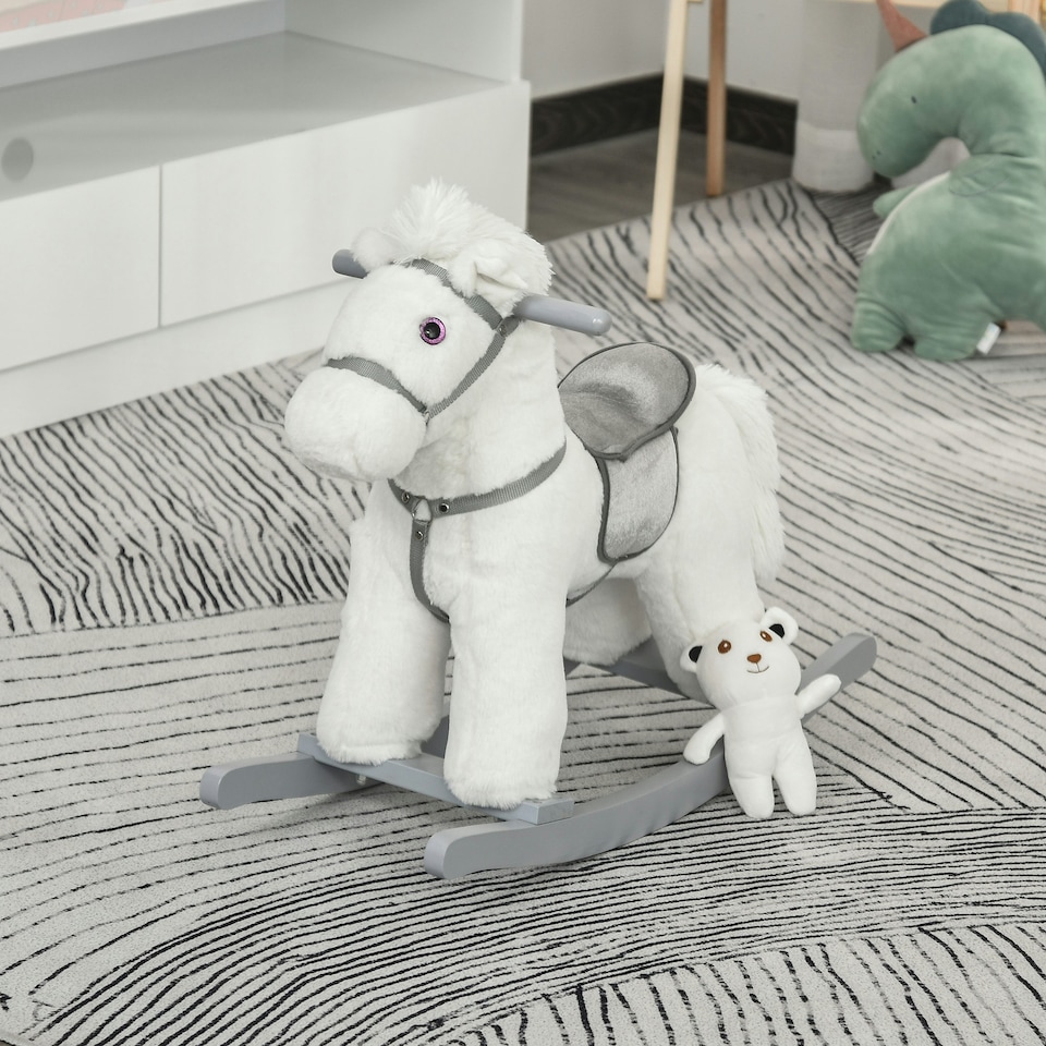 image 1 of HOMCOM Kids Plush Ride-On Rocking Horse with Plush Toy Sound Handle Grip
