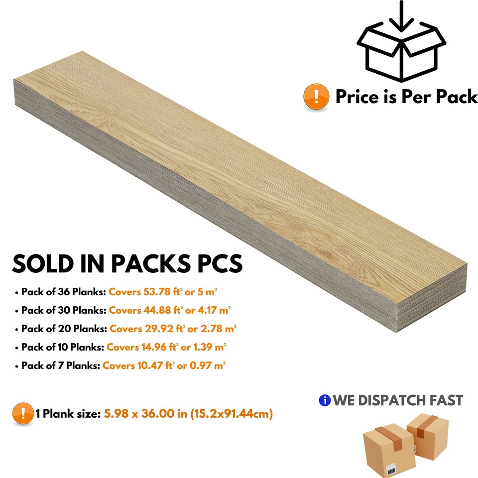 image 1 of Self Adhesive Floor Planks | 5.9x35.9in (91.4x15.2cm) Each | Peel & Stick Vinyl Flooring | Beige Wood Effect | Easy DIY | Stick On Tile Planks Brown | 4.17 sqm