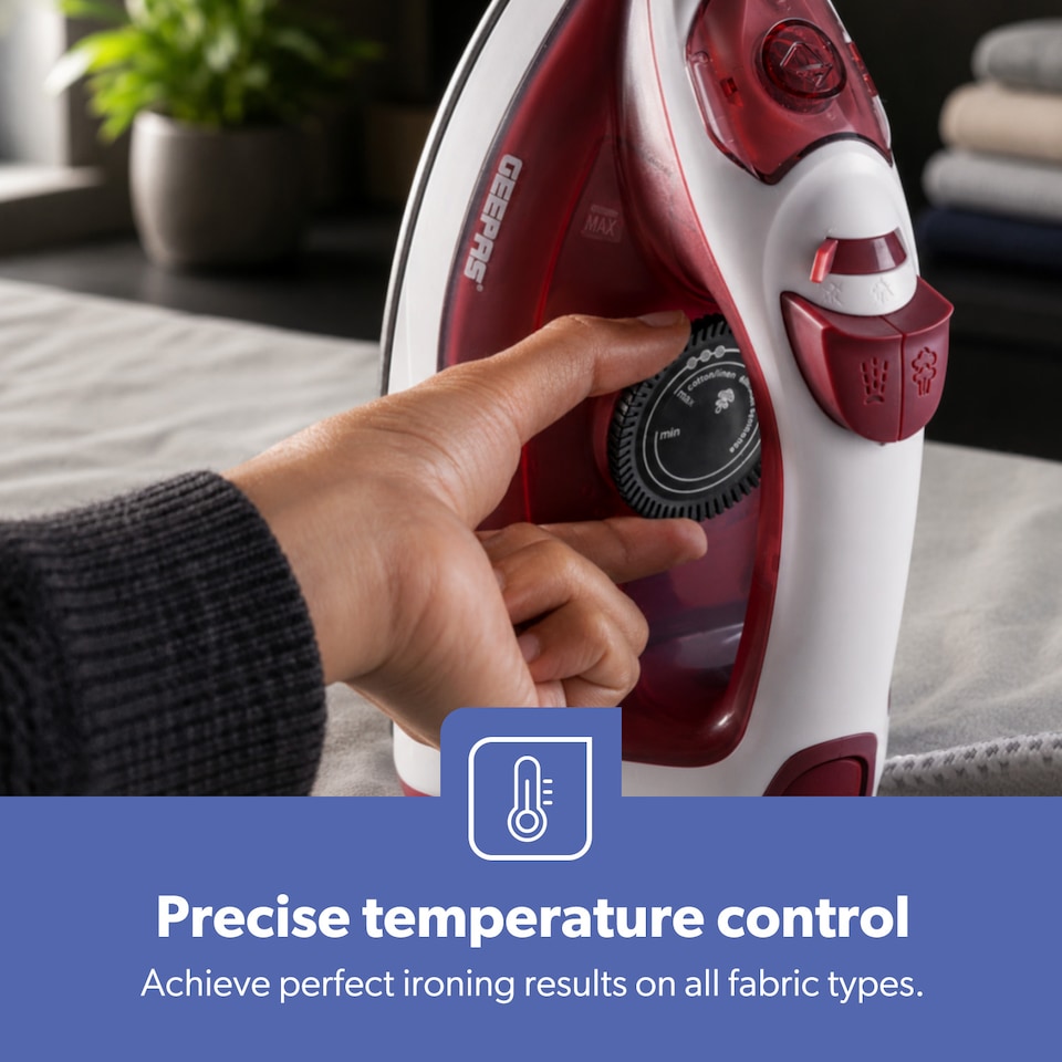 image 1 of GEEPAS Dry & Steam Iron Non Stick Soleplate 1800W Red
