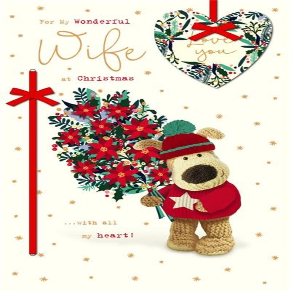 image 1 of Boofle Holding Bouquet Wife Christmas Card