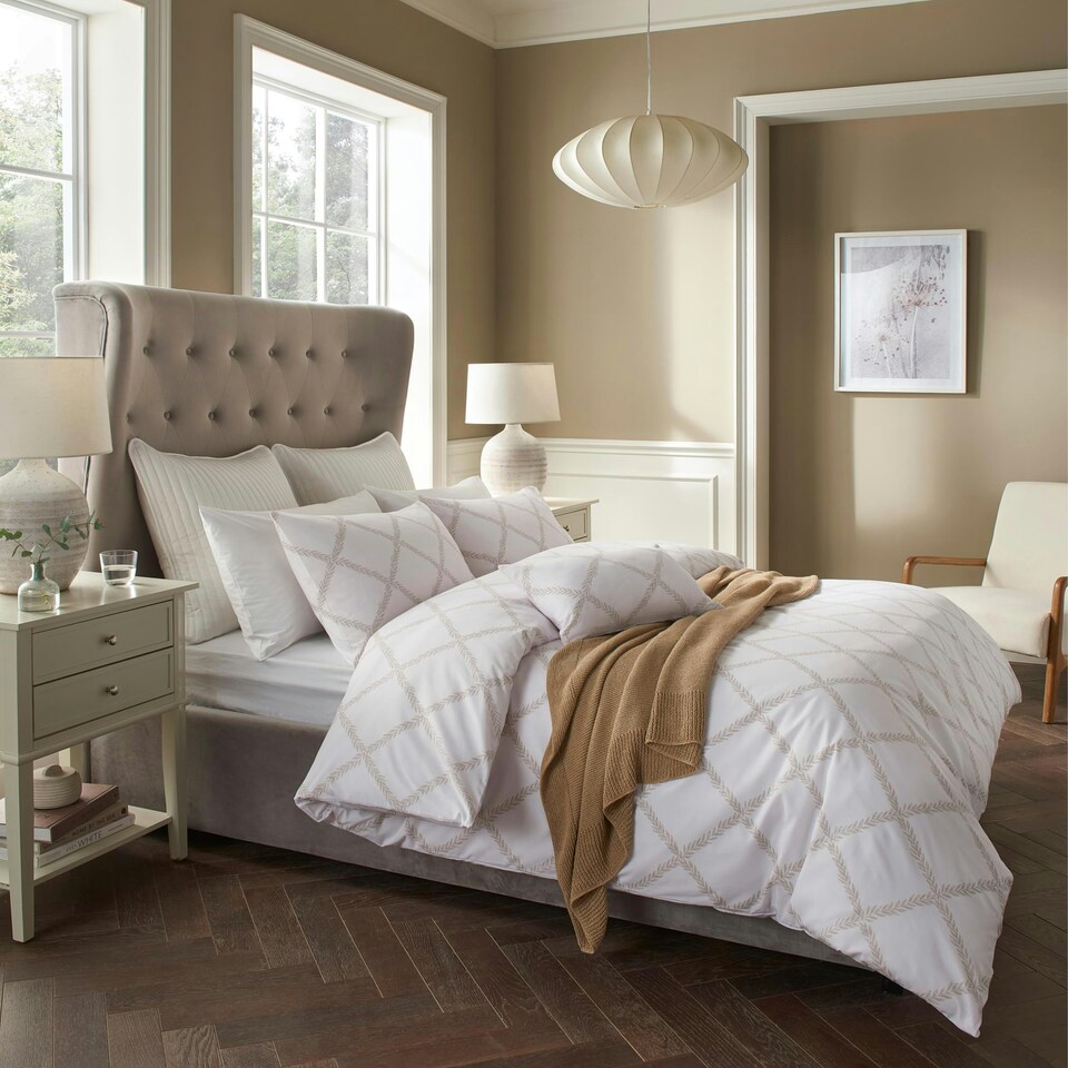 image 1 of Samantha Faiers Home Laurel Natural Trail Linen Duvet Cover and Pillowcase Set - Double