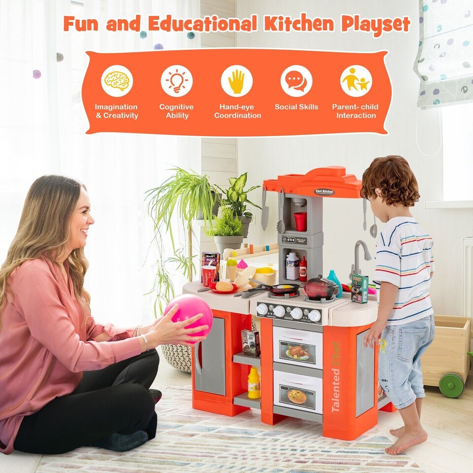 image 1 of COSTWAY 67PCS Kids Play Kitchen Children Pretend Role Play Toy Set