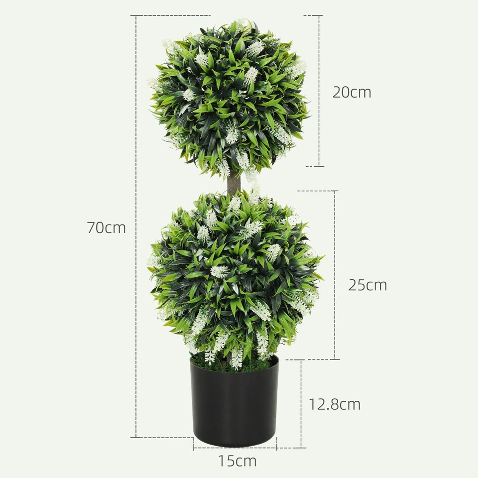 image 1 of HOMCOM Set of 2 Potted Artificial Plants with Lavender Flowers, White