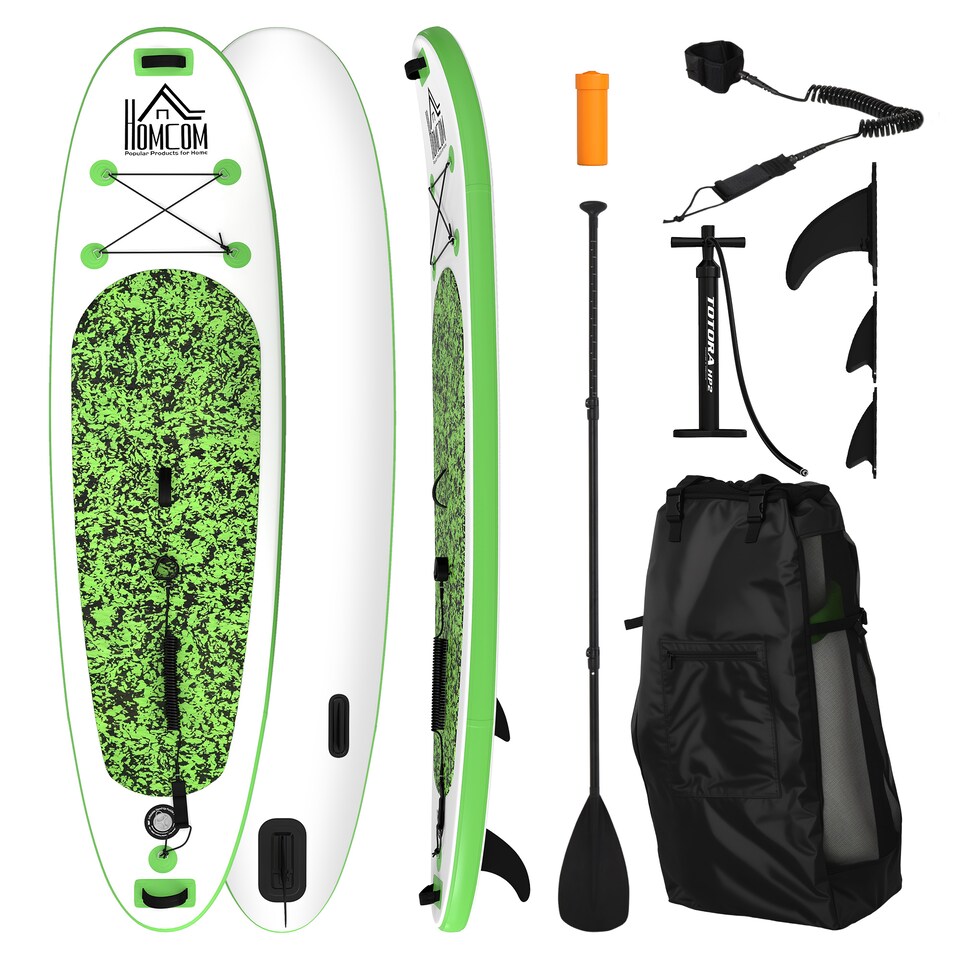 image 1 of HOMCOM Inflatable Stand Up Paddle Board, 10' x 30' x 4', Non-Slip SUP, with ISUP Accessories, Hand Pump, 3 Fins, Adj Paddle for Youth Adult Beginners and Experts | Green | Green