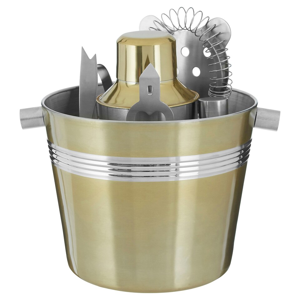 image 1 of 7Pc Bar Set With Brushed Gold Finish