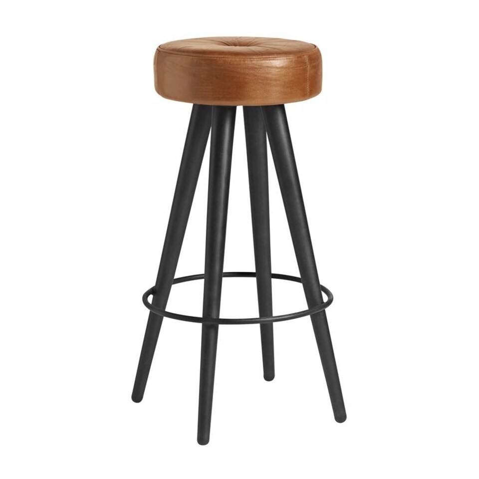 Tanu Stool - Black Metal Frame - Bruciato Tan Leather. Black