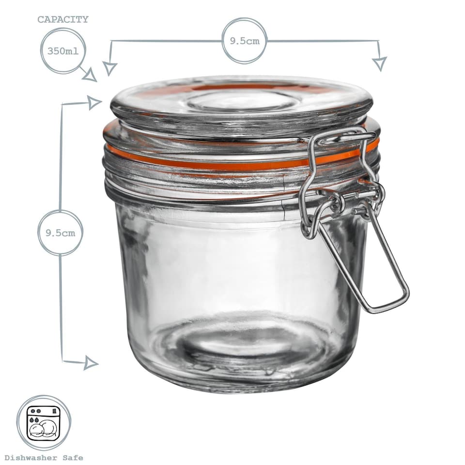 image 1 of Argon Tableware Glass Storage Jars - 350ml - Set of 6 - 4 Colour Seals Airtight Kitchen Storage Container Preserving Jar