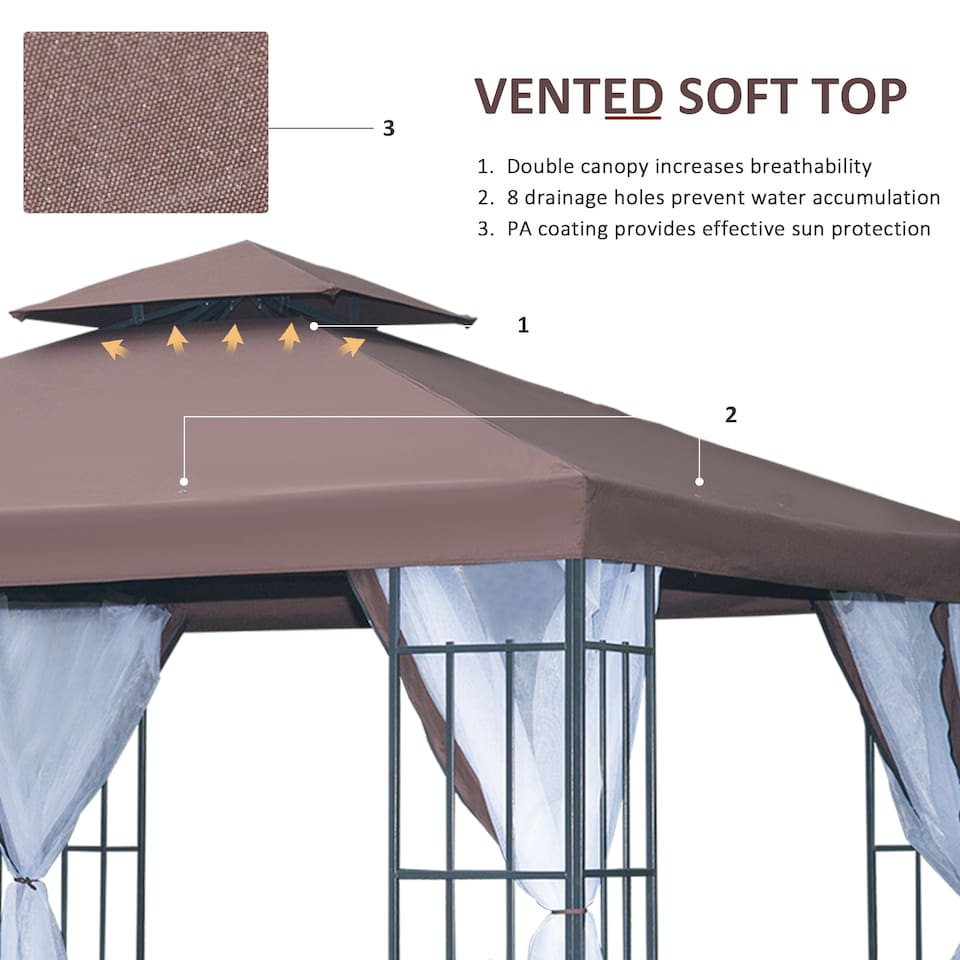 image 1 of Outsunny 3 x 3m Patio Gazebo Canopy Garden Pavilion Tent Shelter with 2 Tier Roof and Mosquito Netting, Steel Frame, Coffee