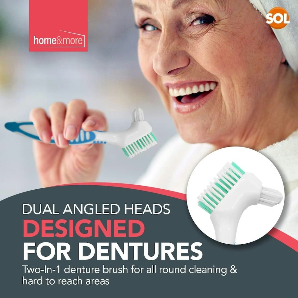 image 1 of SOL 2pk Denture Toothbrush, UK Retainer Brush for Cleaning False Teeth