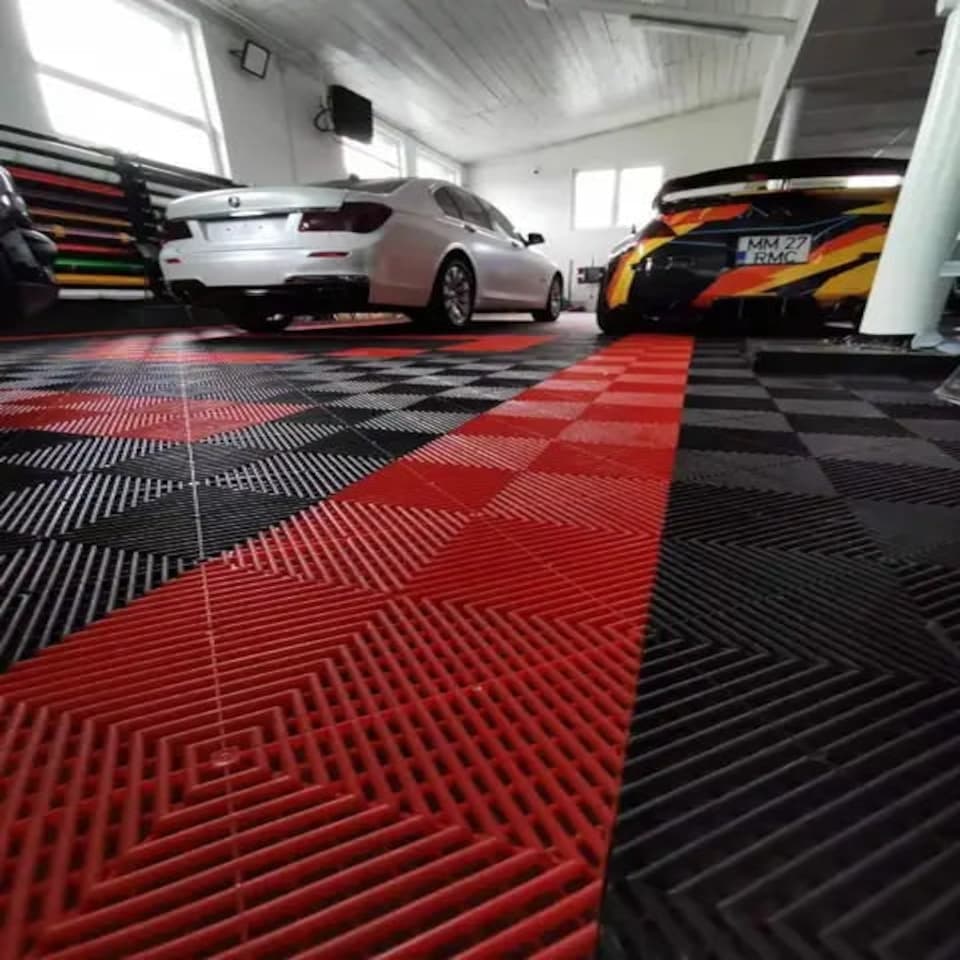 image 1 of Modular Interlocking Ribbed Garage Vented Floor Tiles - Black