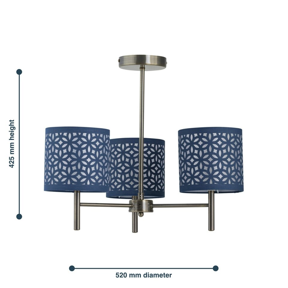 image 1 of Set of 2 Brea - Antique Brass Light Fittings with Navy Cut Out Shades Bronze | Blue