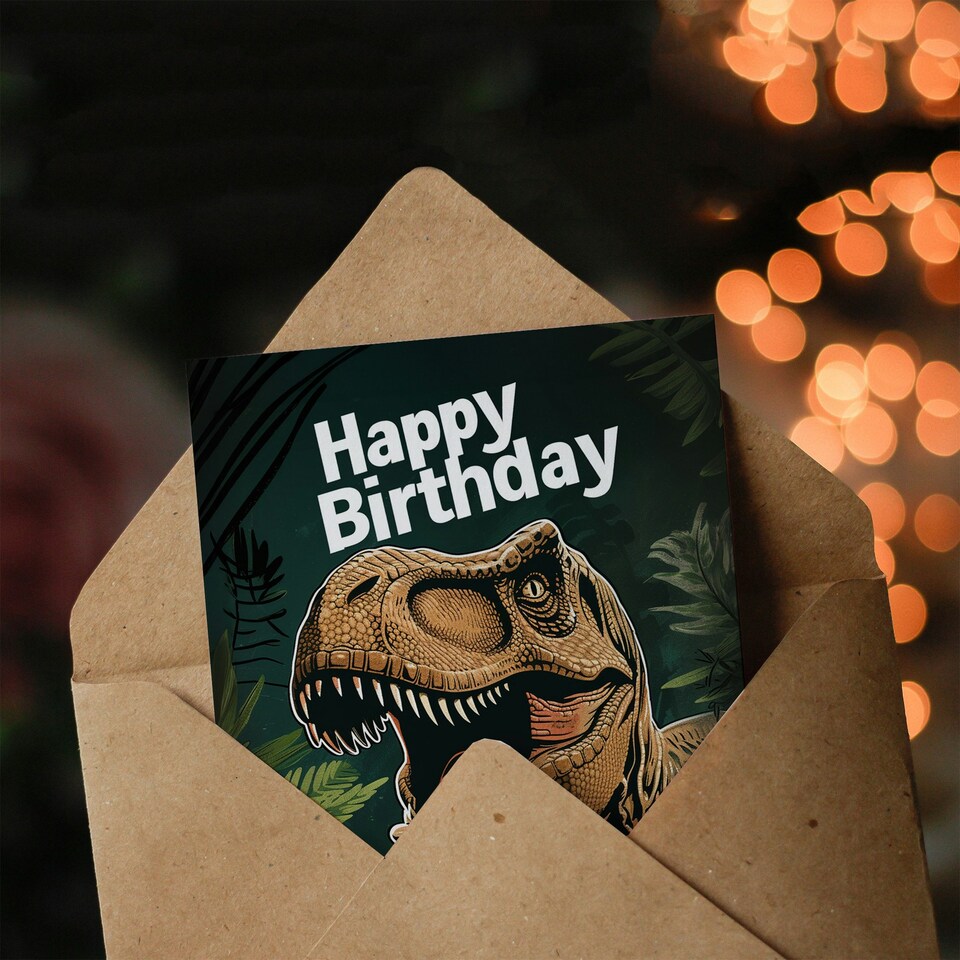 image 1 of Jurassic Dinosaur Roaring T Rex Jungle 5th 5 Year Old Birthday Card