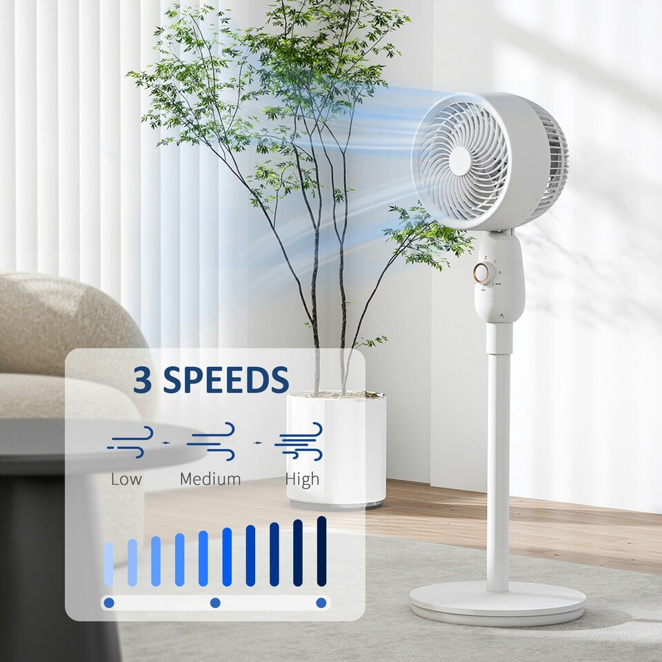 image 1 of HOMCOM Pedestal Fan for Bedroom, Powerful Air Circulator with 3 Speed, White