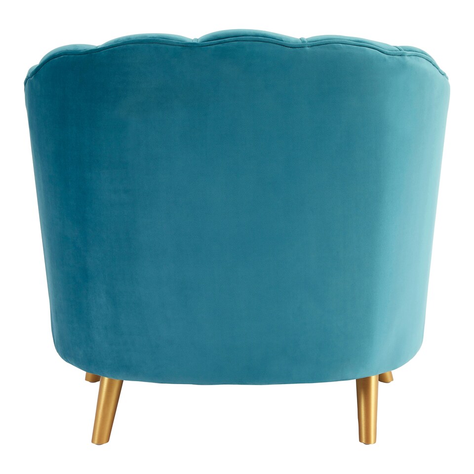 image 1 of Interiors by Premier Blue Velvet Scalloped Armchair, Supportive Armrest Lounge Chair, Easy to Clean Velvet Accent Chair