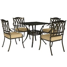 Outsunny 5 Pieces Cast Aluminium Garden Dining Set with Parasol Hole, Bronze 