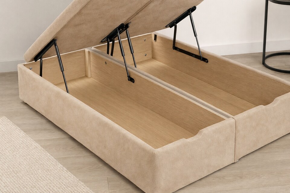 image 1 of Beige Plush Ottoman 5ft Kingsize Storage Bed With Headboard and Mattress