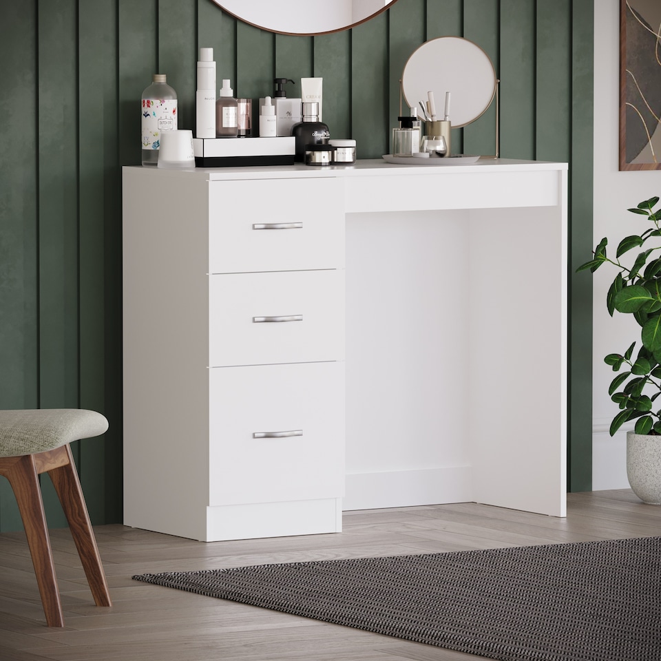 image 1 of Vida Designs Riano 3 Drawer Dressing Table Vanity Makeup Desk, White