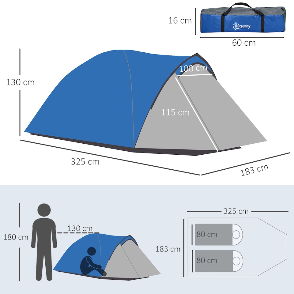 image 1 of Outsunny Compact Camping Tent with Vestibule & Mesh Vents for Hiking Green