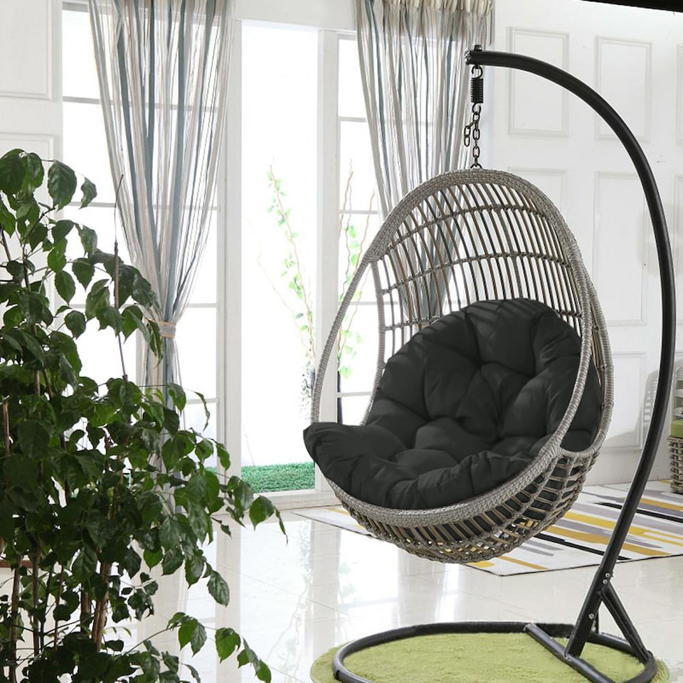 image 1 of Living and Home Thick Hanging Egg Swing Chair Cushion - Black | Black