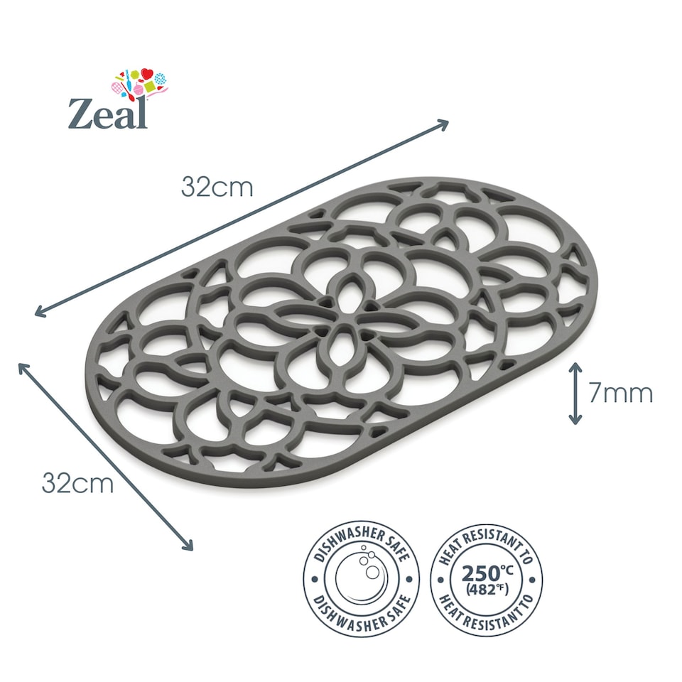 image 1 of Zeal Large Oval Silicone Heritage Trivet, 32cm, Elephant Grey