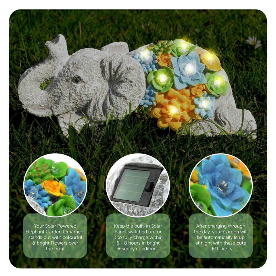 image 1 of Solar Elephant Statue (13x23x14cm) - Garden Ornament